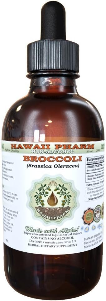 Hawai Pharm Broccoli Šķidrais ekstrakts bez alkohola, organisks brokoļi (Brassica Oleracea) Sēklas Glicerīts Dabīgs augu papildinājums 4 oz
