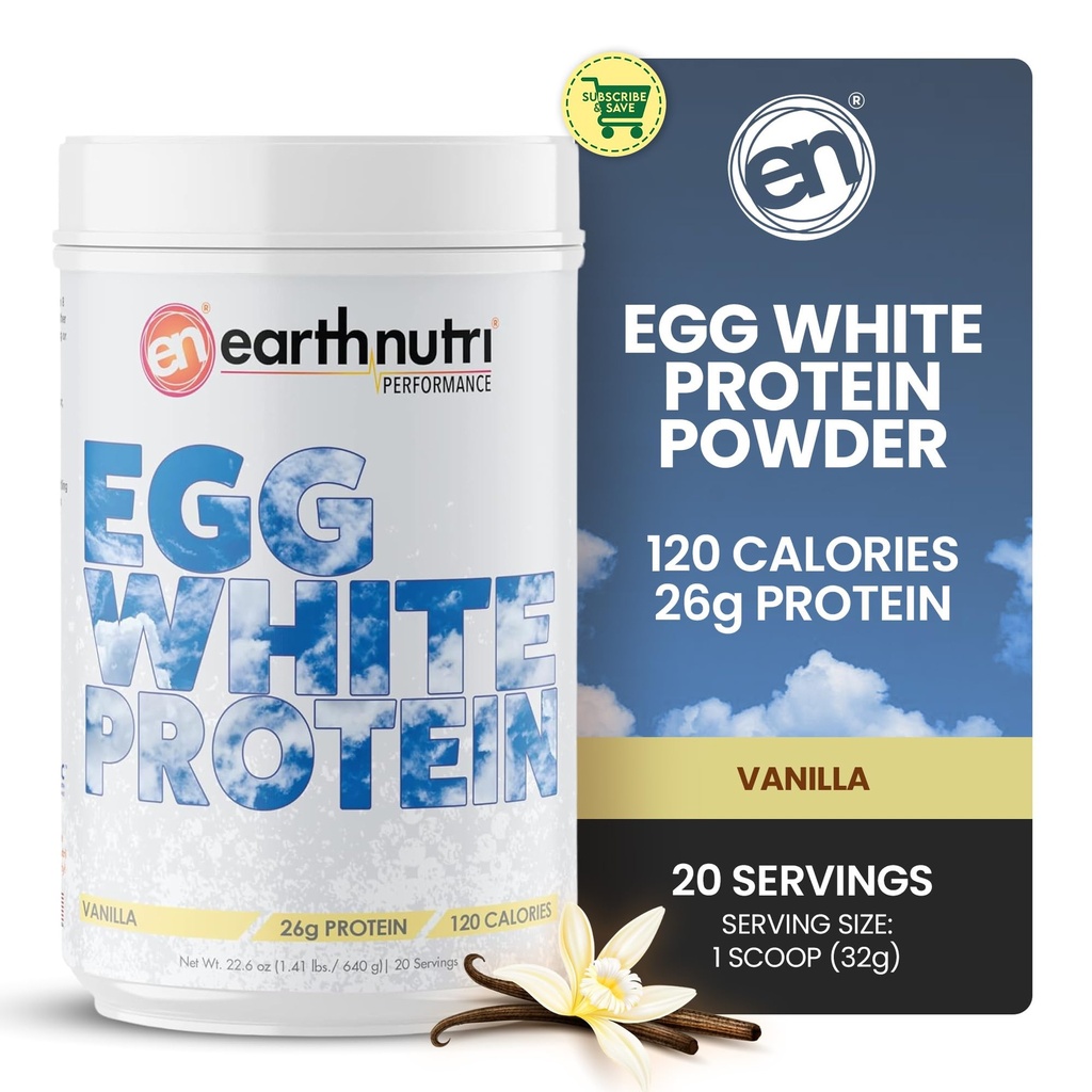 EarthNutri - Olu balts proteīns pulvera papildinājums Pre, Intra vai Post Workout, 26g olbaltumvielu per apkalpo, atbalsta muskuļu spēks & atgūšana, Nav Mākslīgās piedevas - Vanilla 20 Servējumiem (640g)