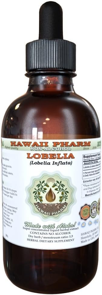 Lobēlija Bezalkohola šķidruma ekstrakts, Organiskā Lobelia (Lobelia Inflatata) Kaltēts Herb Glycerite Hawai Pharm Natural Herbal Papildinājums 4 oz