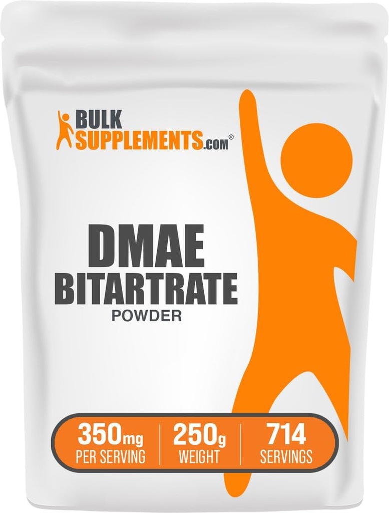BulkSupplements.com DMAE Bitartrāta pulveris - Dimetilaminoetanola Bitartrāta, DMAE Papildinājums - Neflavored & Gluten Free, 350mg per Serving, 250g (8,8 oz) (iepakojums no 1)