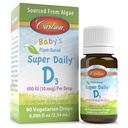 Carlson - Baby's Plant-Based Super Daily D3, Baby Vegetarian Liquid D D D Drops, 400 SV (10 μg) vienā Drop, Sourced from Algae, Zīdaiņiem un Toddlers, Neuzliesmojoši, 90 pilieni (2,54 ml)