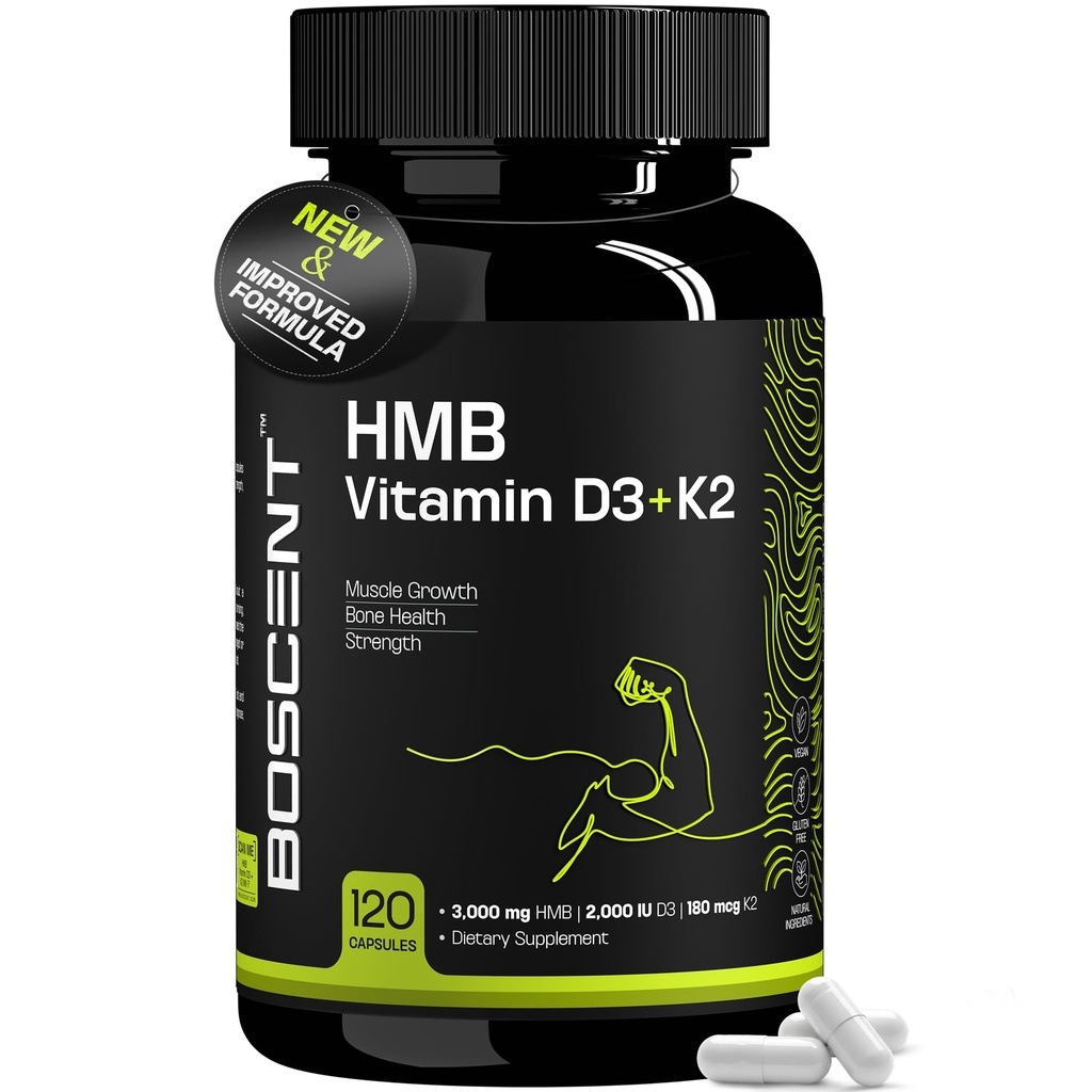 HMB un D3 vitamīna papildinājums 1000 MG (180 kapsulas) - HMB piedevas ar 4000 D3 un kalcija UI - Muskuļu augšana, spēks un ārstēšana - B-hidroksi-B-metilbutirāts Butirāts - Muskuļu būve vīriešiem