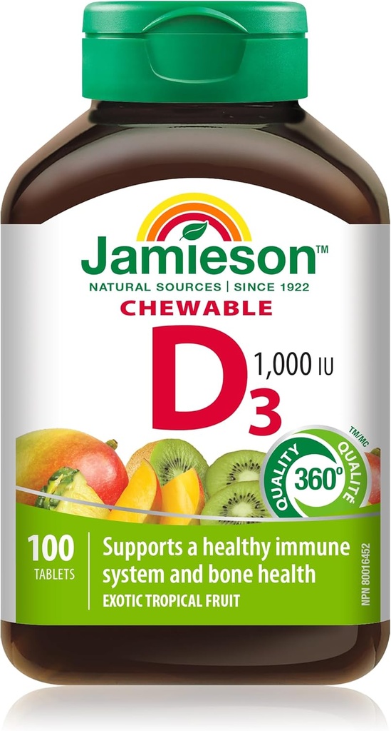 Jamieson Laboratories 1 000 LU Natural Tropical Flavor Košļājams vitamīns, 100 Skaits