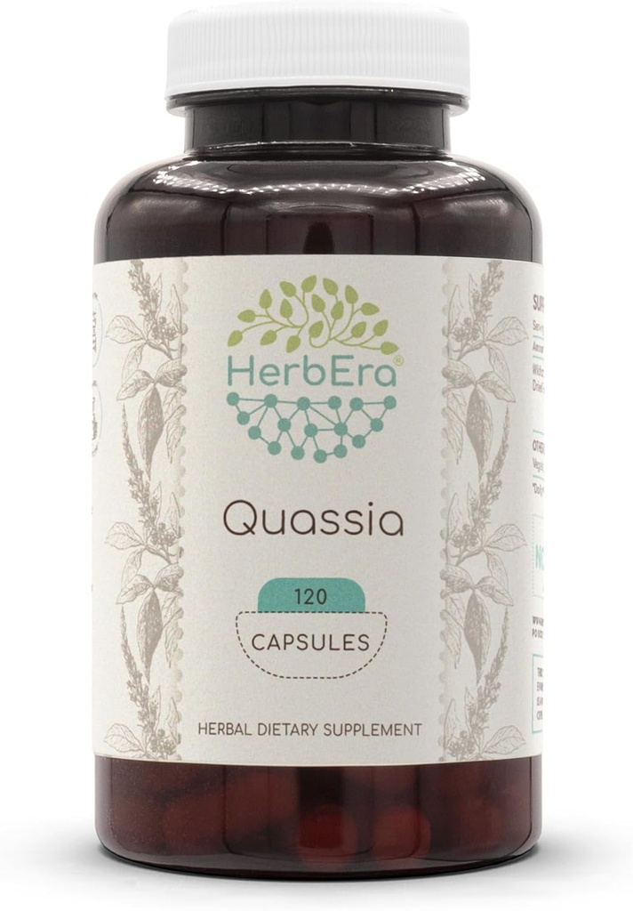 HerbEra Quassia 120 kapsulas, 500 mg, Wildcrafted Quassia (Quassia Amara) Sausā miza (120 kapsulas)