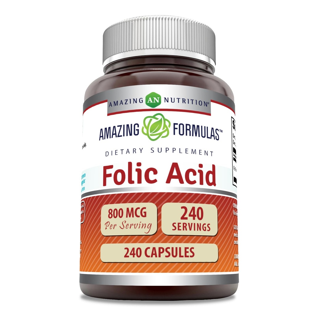 Apbrīnojami Formulas Folijskābe (B9 vitamīns) 800 Mcg Papildinājums - Kapsulas - ne-GMO - bez lipekļa - izgatavots ASV (1 iepakojums - 240 skaitlis)
