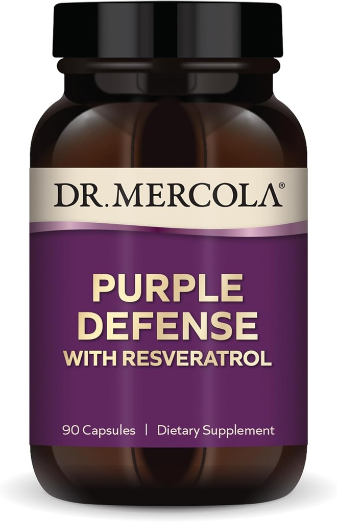 Dr. Mercola Purple Defense - augstas iedarbības antioksidantu atbalsts - ar vīnogu sēklu un ādas ekstraktu - atbalsts Sirds un asinsvadu un smadzeņu veselība - 90 kapsulas