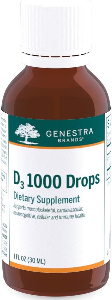 Genestra Brands D3 1000 Drops - Litid D Vitamīns Papildinājums - 1 fl. oz.