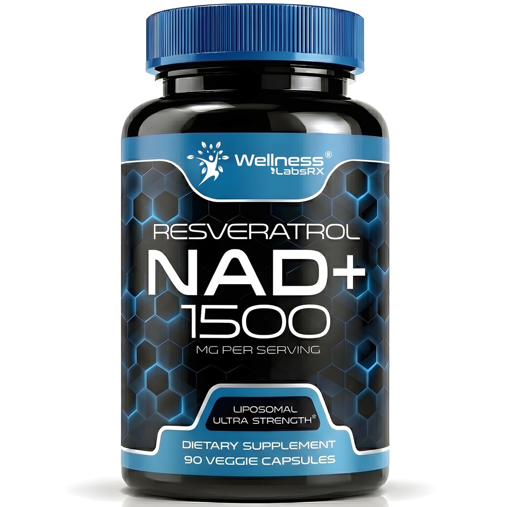 WELLESS LABSRX NAD papildinājums, 1500mg - USA Made Liposomal NAD+ Papildinājums ar Resveratrol, NAD Plus Boost - Atbalsts šūnu veselība, izturība un veselīga novecošana - Ultra stipruma kapsulas