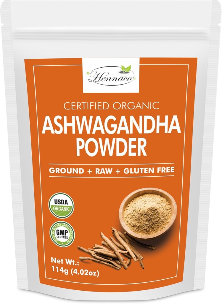 Organisks Ashwagandha pulveris ; Atdalāms Zip Lock Pouch; Witania Somnifera no Indijas; USDA Organisks; Nav GMO; Tīrs un dabīgs augu izcelsmes Ashwagandha pulveris; 114 Grams (4 OZ)