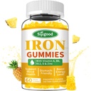Dzelzs Gumijas sievietēm un vīriešiem - Vegan dzelzs papildinājums anēmijai un dzelzs deficīts, ar vitamīnu B12, vitamīns C, cinks, folāts - enerģijas Boost, bezcukura, ananasu Flavor, 60 Count