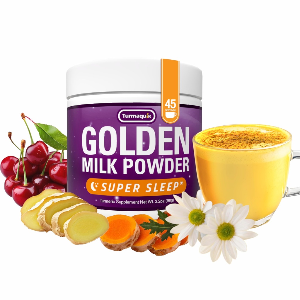 Turmaquik 3.2 Ounce Organic Golden Moon Milk pulveris - Super Miega Blend ar Melatonin, Valerian, Chamomile, Lemon Balm, Turmeric, Ginger, Black Pepper, Curcumin, Cinnamon, un Cardamom