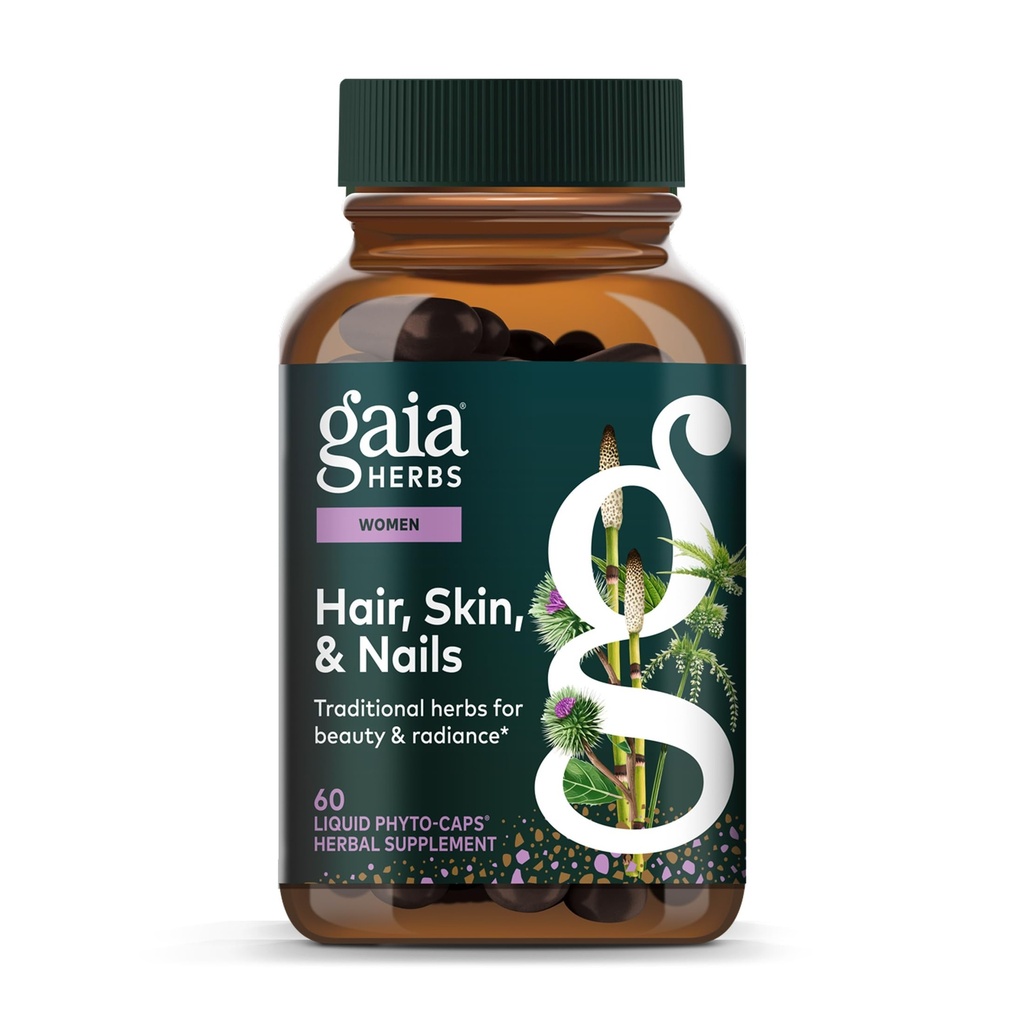 Gaia Herbs Mati, āda un nagus - Papildinājums, lai atbalstītu veselīgu ādu, matu un nagu veselību* - Astaksantīns, zirgaste, Gotu Kola & Burdock - 60 Vegan Liquid Phyto-Capsules (30 Kalpo)