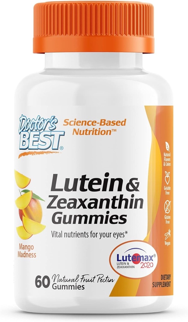Ārsta BEST Lutein Gumies with Lutemax 2020, 60 Ct, Chewable Natural Eye Support Papildinājums, Marigold Lutein, Zeaxanthin, Acu veselība & Makular Support, Non-GMO, Natural Fruit Pectin, Vegan