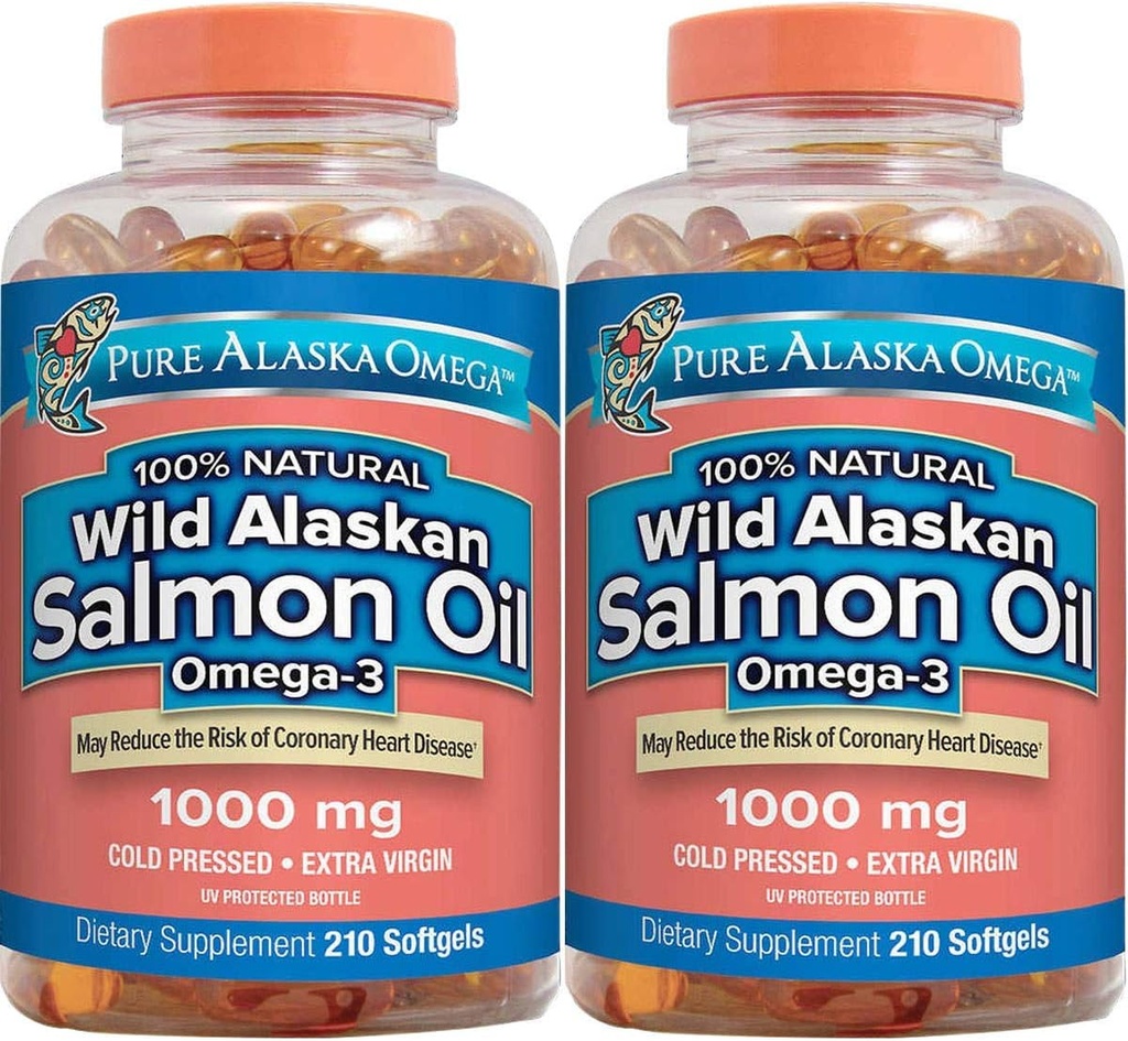 Pure Aļaskas omega 3 Savvaļas Aļaskas lašu eļļa 1000mg Softgels 2 iepakojumi (210-Count katrs)