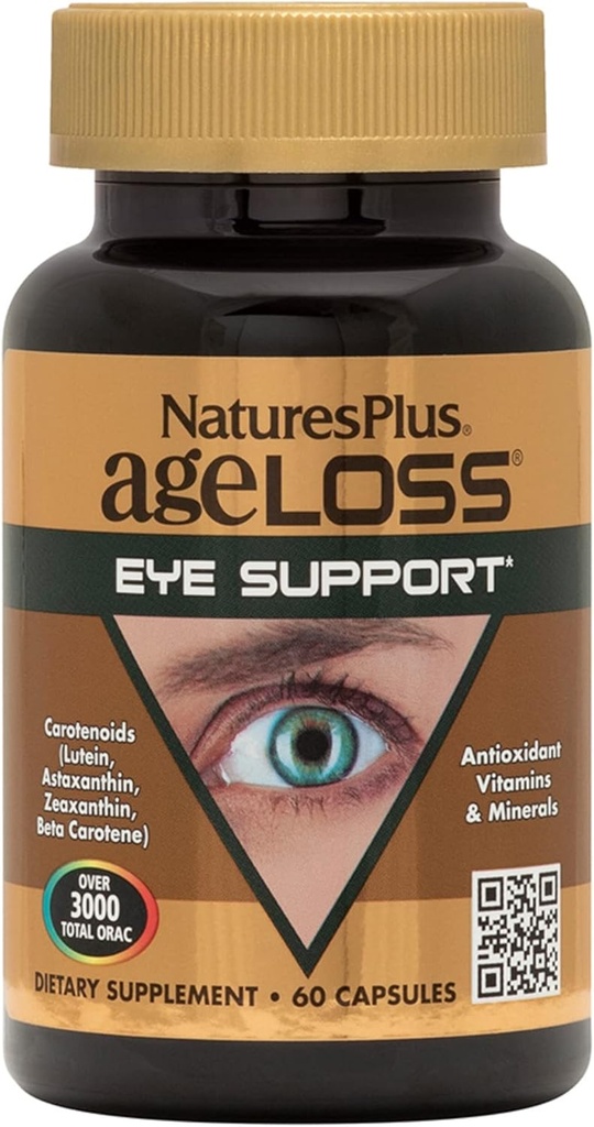 Natures Plus AgeLoss Eye Support - 60 kapsulas - ar luteīnu, astaksantīnu un zeaksantīnu - Vegetarian, bez lipekļa - 30 Kalpo