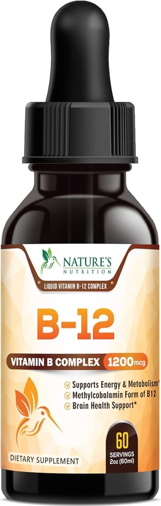 B-12 Vitamīnu enerģijas pilieni (metilkobalamīns) Extra Strength Super B Complex - Sublingual B12 šķidrums imūno atbalstu, sirds veselības un šūnu enerģijas atbalsts, aveņu uzliesmo - 2 Fl Oz