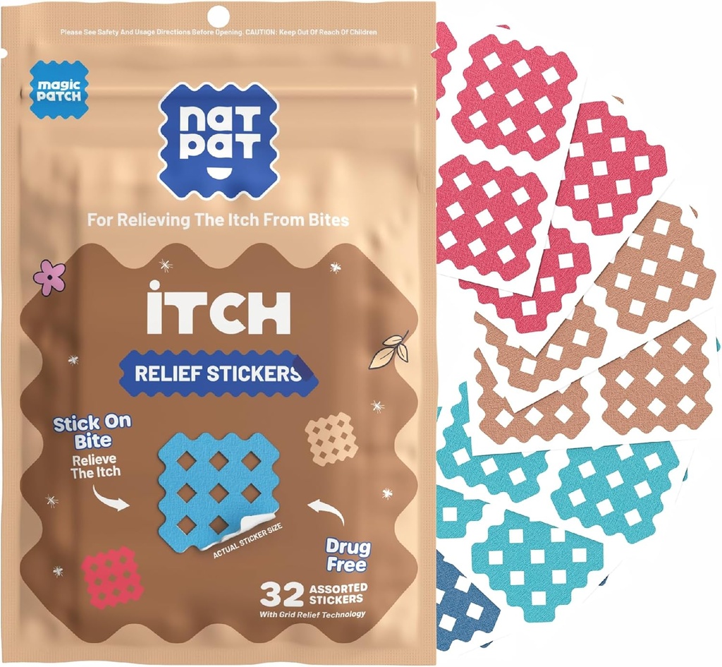 NATPAT Magic Patch Itch Relief uzlīmes - Insektu Bite Patch Mosquitos, Ticks, Midges, Sandflies, un Bed Bug Bites - Buzzpatch - 32 Count