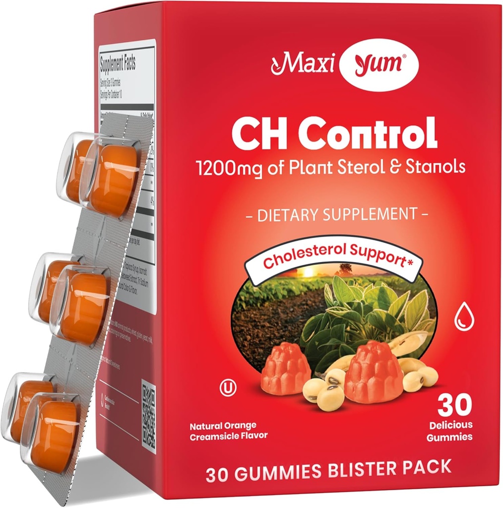 Maxi Veselība - Holesterīna Gumijas ar 1200mg augu steolu un stanolu - Kosher Gluten Free Healthy Holesterīna bagātinātāji 60 s