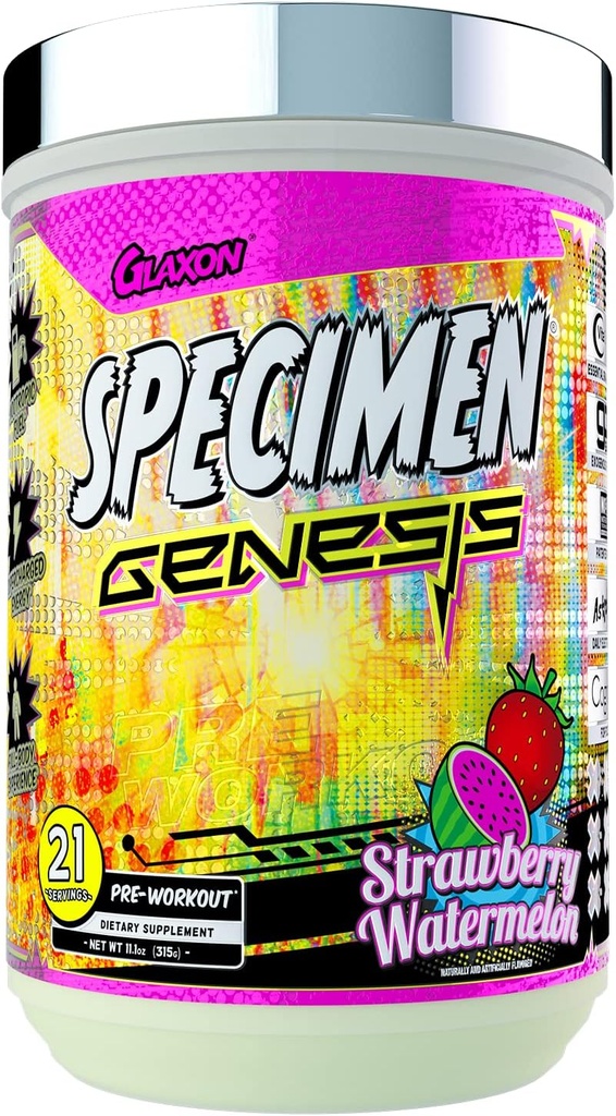 Specimens Full Spectrum High Stimulator pirms treniņa pulveris  ; Papildus enerģija un muskuļu sūkņi + Fokuss & Hidratācija ; Great Far-Out Flavors (Zemeņu arbūzs V3)