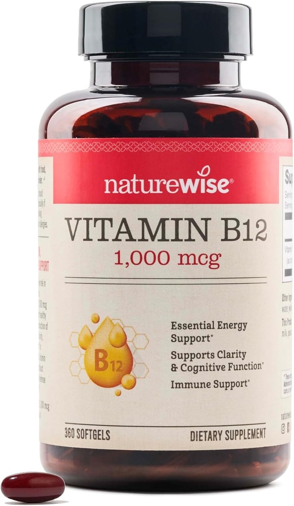 NatureWise vitamīns B12 1000 mcg - Uztura papildinājums, lai atbalstītu enerģijas vielmaiņu, garīgo skaidrību, nervu sistēmas veselība - viegli uz-Swlov, sojas un glutēna-free, Non-GMO - 360 Count[1-gadu piegādes]