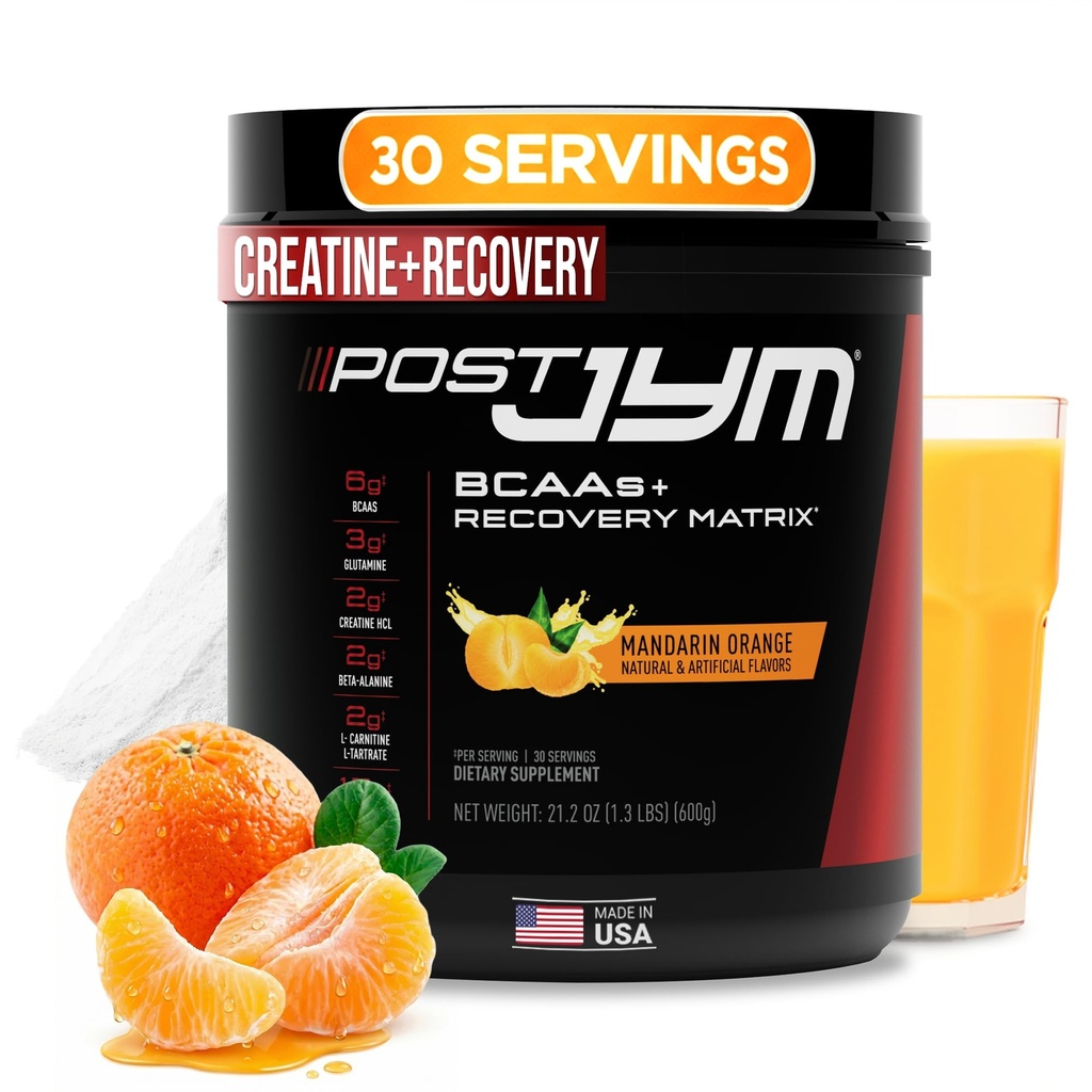 JYM Papildzinātnes Post JYM Active Matrix Mandarin Orange Amino Recovery Pure Creatine HCL, BCAA’s, Glutamīns, karnitīns, Betaine, Taurīns spēku, remonts, veiktspēju 30 Kalpo