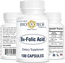 Bio-Tech Pharmacal B6-Folic Acid, 100 kapsulas – All-Natural Supplement – Atbalsta sirds un asinsvadu, kaulu, un nervu sistēmas veselība – Nav piena, zivis, glutēns, zemesrieksts, gliemeži, Halal, & Soy – Nē