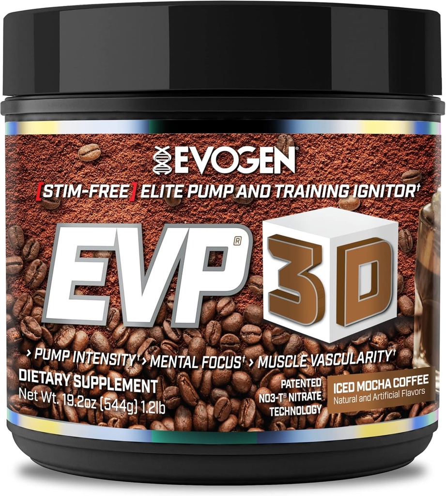 Evogen EVP 3D - Par brīvu pirms treniņa Pulveris vīriešiem un sievietēm --- bez cukura Iepriekšēja gatavošanās ar Beta Alanīnu un kreatīnu enerģijai un sūknim -- Iled Mocha Coffee -- 40 Kalpo