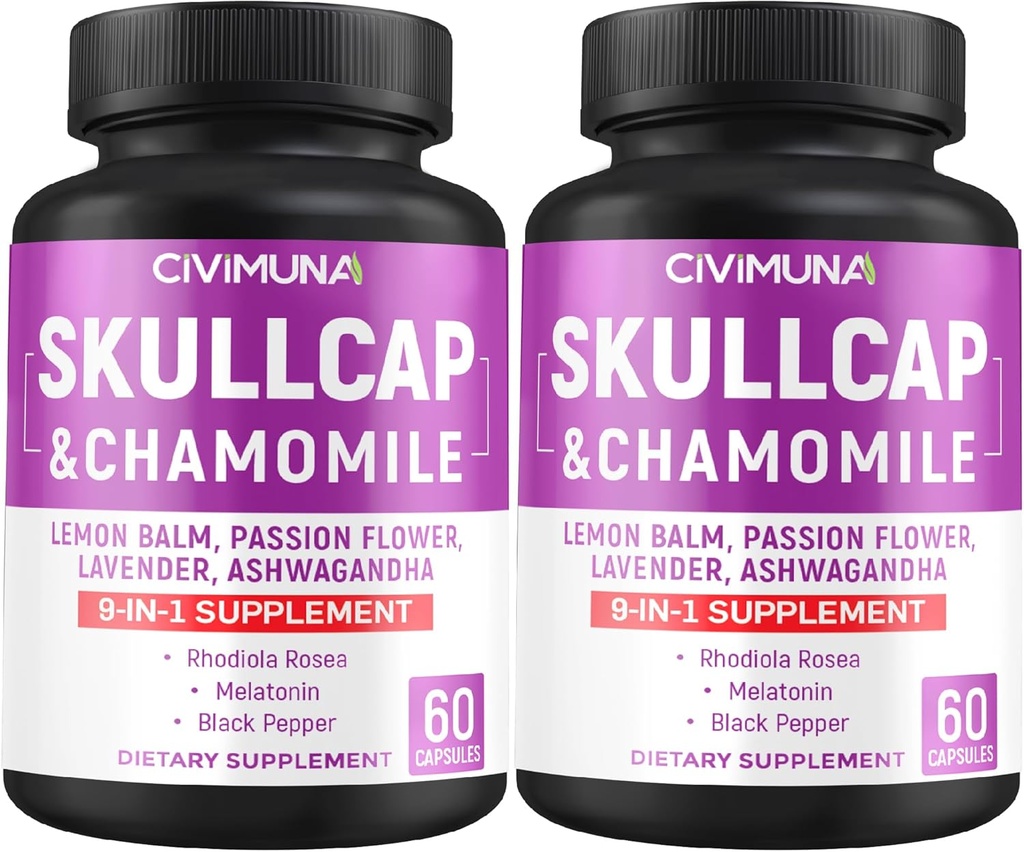 Skullcap kapsulas ar skullcap, kumelīšu, citrona balzamu un vairāk - 120 kapsulas 4 mēnešu piegādes (2. iepakojums)