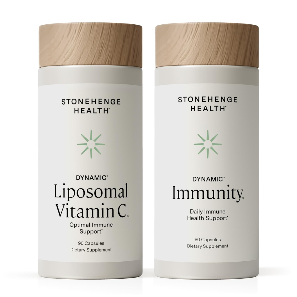 Stonehenge veselība Dinamisks liposomālais vitamīns C + Dinamisks imunitātes bariņš Papildinājumi, lai atbalstītu imūno sistēmu, kolagēna sintēzi un smadzeņu veselību