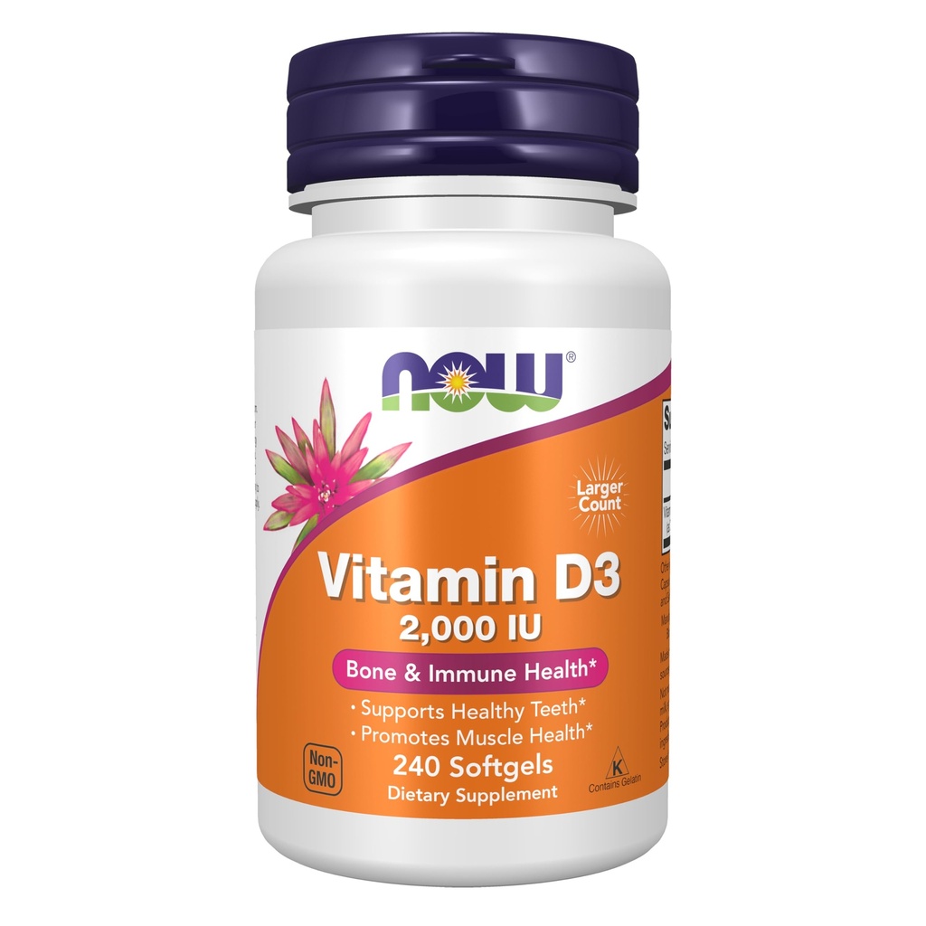 NOW pārtikas piedevas, vitamīns D-3 2000 SV, augstas potences, strukturālais atbalsts*, 240 softgels