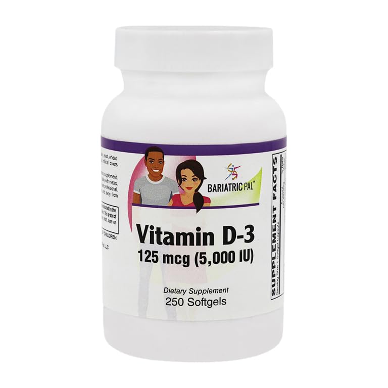 BariatricPal D- 3 vitamīns 125mcg (5000 SV) – viegli norīt Veģetāri softgeli (250ct pudele)