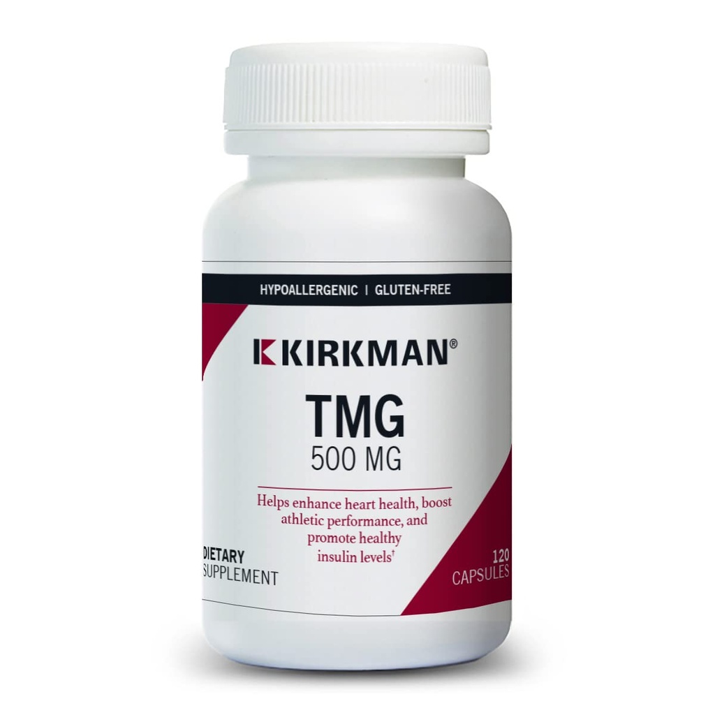 Kirkman TMG 500 mg - Hipoalerģiskas - 120 Veģetāras kapsulas - Trimetilglicīns - nesatur lipekli - nesatur kazeīnu
