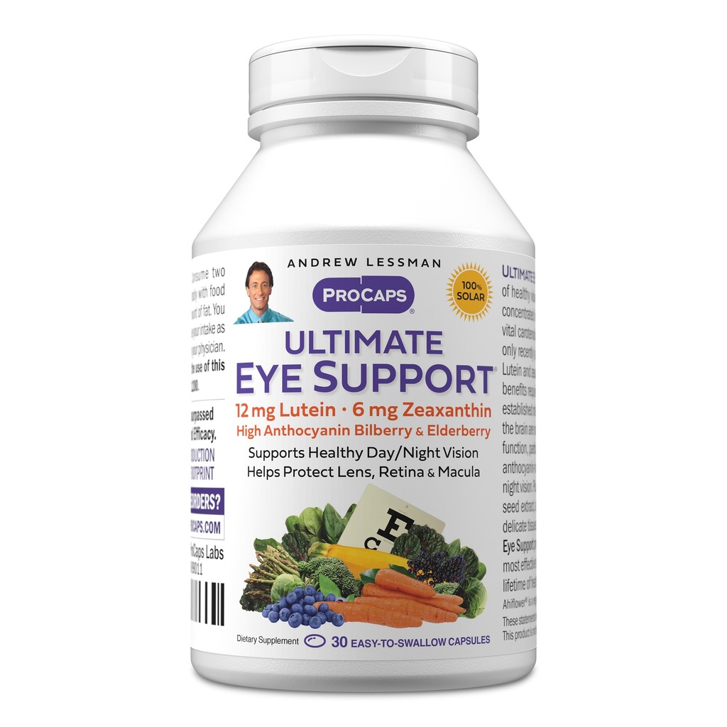 ANDREW LESSMAN Ultimate Eye Support 30 Softgels - 12mg Luteīns, 6mg Zeaxanthin, mellenes, Key Nutrients, lai atbalstītu acu veselību un veicināt veselīgu redzi. Nav piedevu. Viegli norīt softgelus
