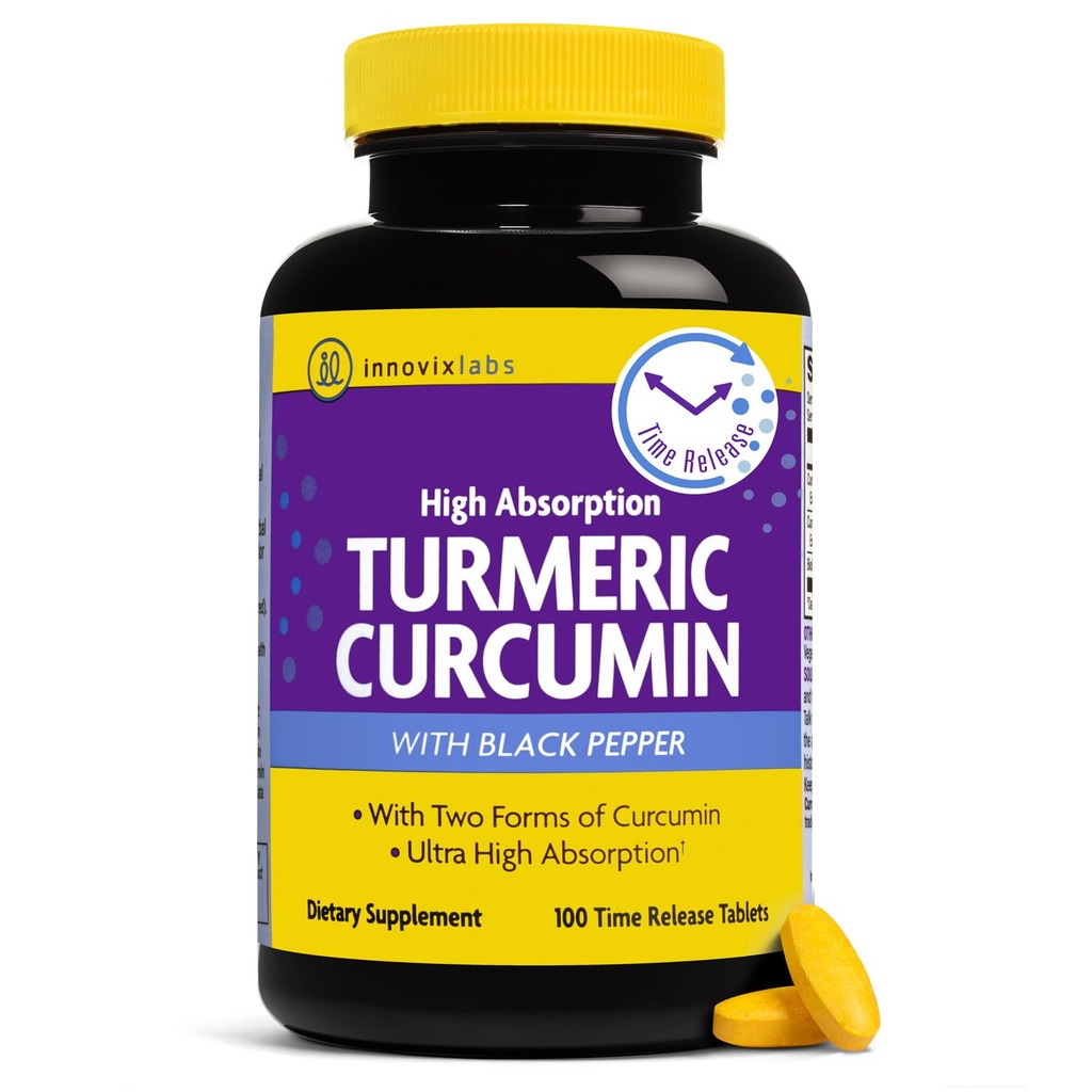 InnovixLabs Turmeric Curcumin with Black Pepper Extract - Augsta Absorbcija Turmeric un Kurkumīns Papildinājumi ar BioPerine, C3 Redukt & Kurkumīns C3 Complex - 100 Time Release Tablets