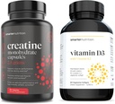 Viedāks uzturs Augu bāzes vitamīns D3 ar Vegan K2 kompleksu veģetārā Softgel & Creatine Tabletes ar 2500 mg (2,5g) Kreatīna monohidrātu Per Servē, Vegan Creatine kapsulas [1-mēness piegādes]