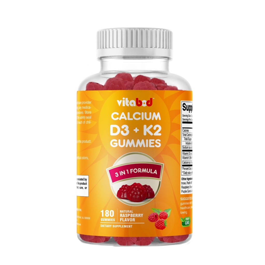 Vitamīns D3 + K2 Gumijas – kaulu un sirds veselības atbalsts – 180 uz pektīnu bāzes vegan Gumies