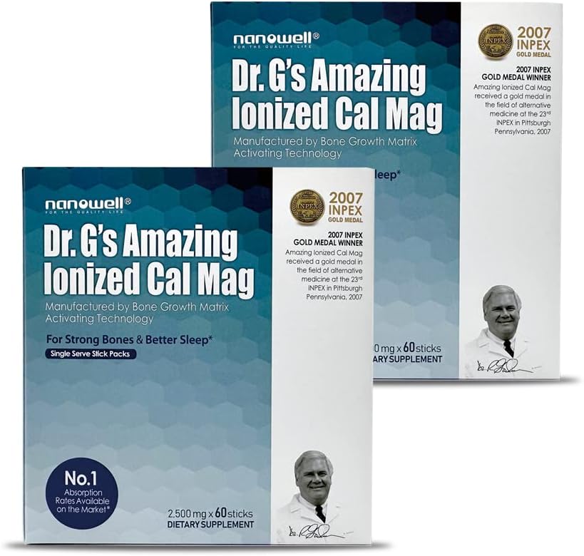 Dr G's Amazing Jonized Cal Mag - Kaulu veselība Kalcija magnija pulvera papildinājums - 60 Sticks x 2 Iepakojumi 4 mēnešiem (120 Skaits)