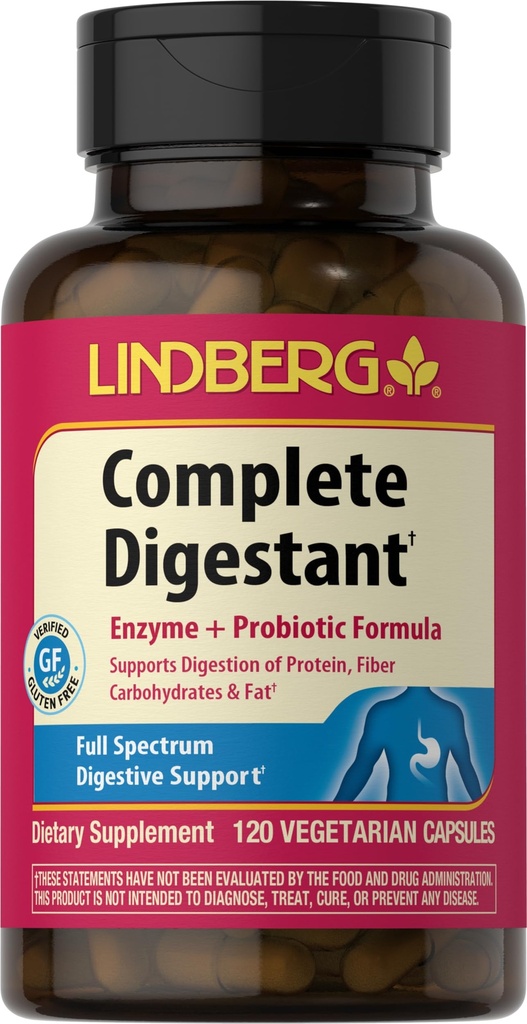 Lindberg Complete Digestan Multi- Enzyme Formula ar pankreatīnu un Betain Sālsvielu, 120 kapsulas