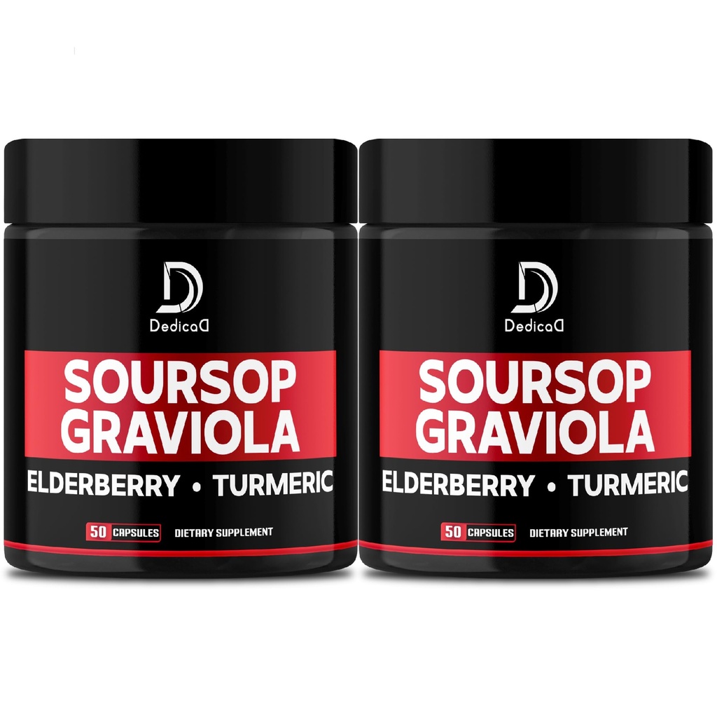 Graviola Soursop Kapsulas atstāj - 2 iepakojumi 50 kapsulas 100 dienu padevei - 11in1 Ekstrakts ar plūškoka, kurkuma, ingvera, Milk Thistle, dzērveņu & More - Atbalsts Mood, Imūnās un ķermeņa veselība