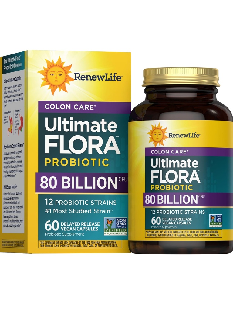 Renow Life Probiotic Colon Care Probiotic Capsules, Dienas Piedāvājums Colon Support, L. Rhamnosus GG, Piens, Soy un bez lipekļa, 80 miljardi KVV, 60 Skaits