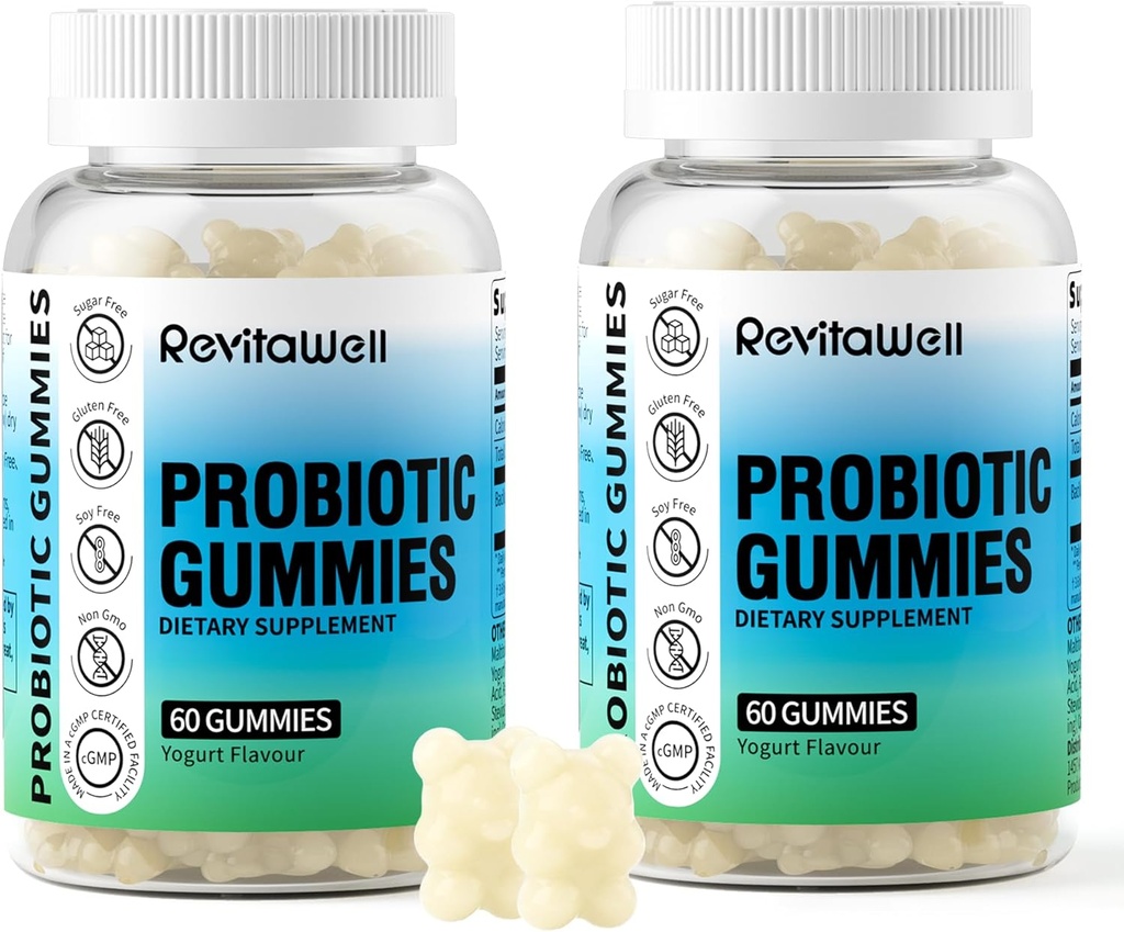Probiotikas Gummies gremošanas veselību un Gut Health, 3,6 miljardi KVV, bez cukura, debloat Gumies Probiotikas bērniem, sievietēm un vīriešiem, jogurta aromāts, 120 grāfs