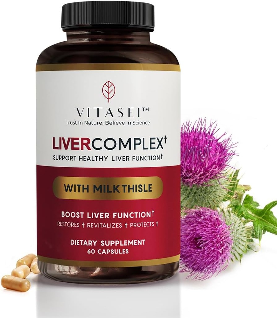 VITASEI Aknu tīrīt Detox & Remonts, aknu komplekss W/Milk Thistle Extract, Garcinia, Curcumin C3, Atbalsts augu uztura bagātinātājiem, Detox Formul sievietēm un vīriešiem, 60 kapsulas
