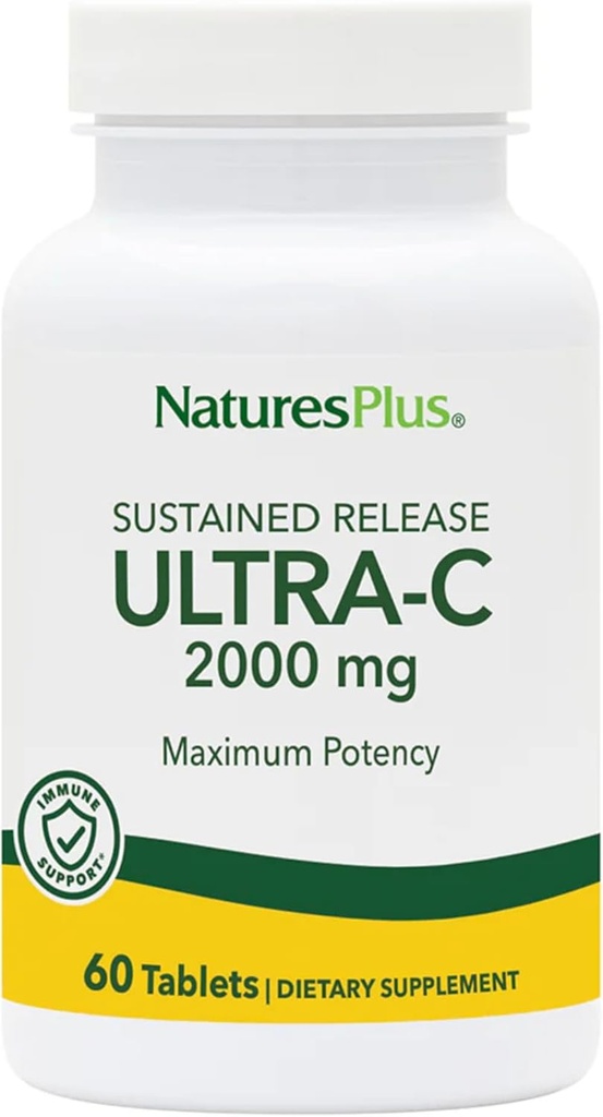 NaturesPlus Ultra-C 2000 mg - 60 tabletes - C vitamīns ar Rose Hips - Imūns un antioksidantu atbalsts - Veģetārs, bez lipekļa - 60 Kalpojumi