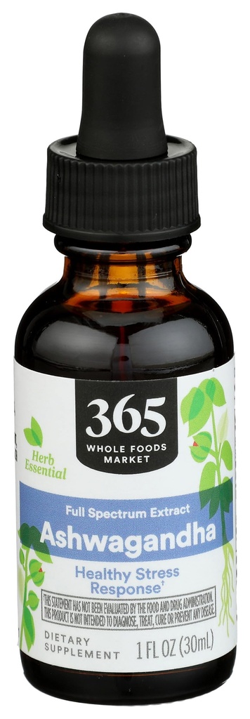 365 pēc Visa pārtikas tirgus, Ashwagandha Full Spectrum Extract, Veselīga stresa reakcija, 1 Fl Oz