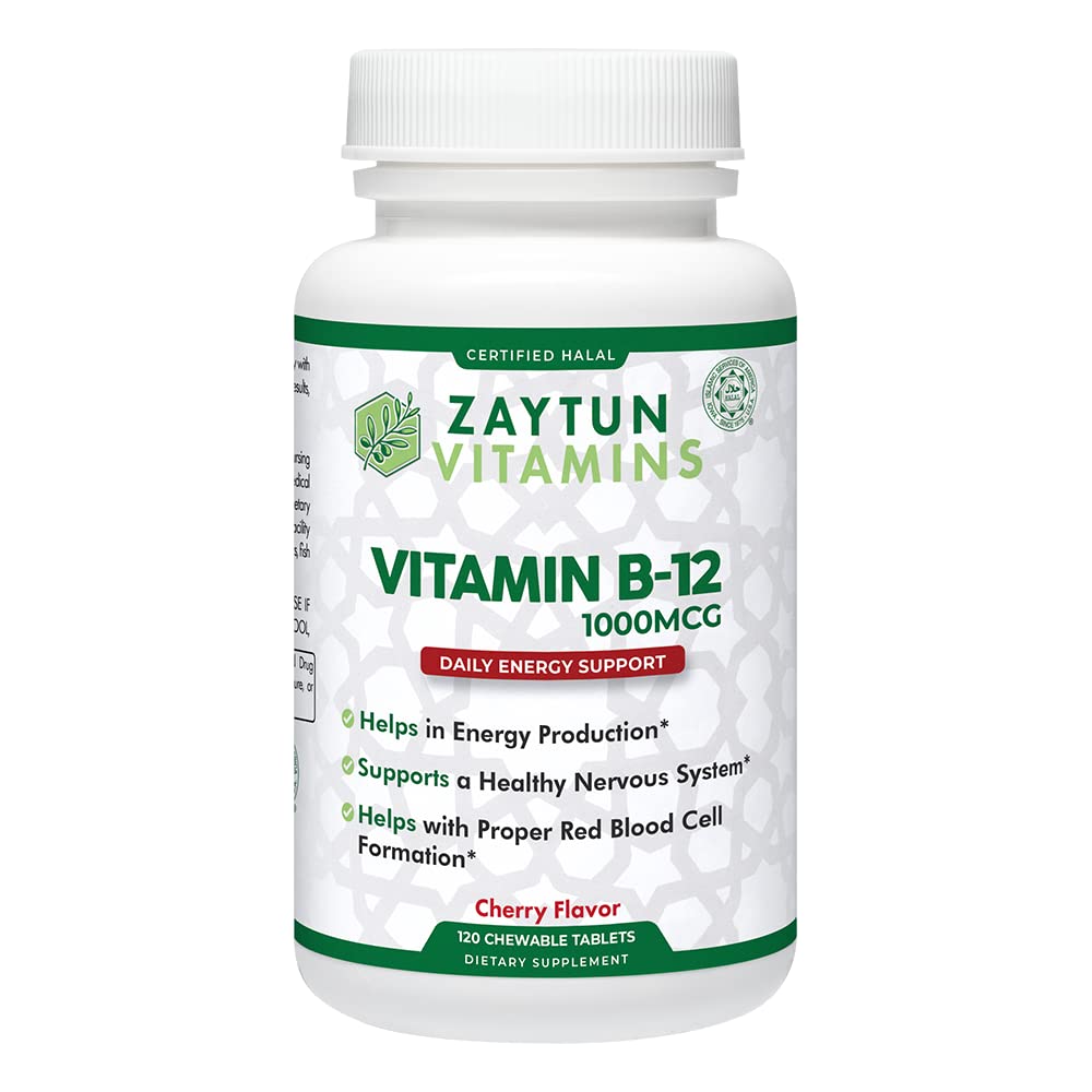 Zaytun Halal vitamīns B12 1000mcg, veicina enerģijas ražošanu, vielmaiņu un veselīgu nervu sistēmu - Veģetārieši un vegans Formula - bez piena - 4 mēneši piegādes - Ražots ASV