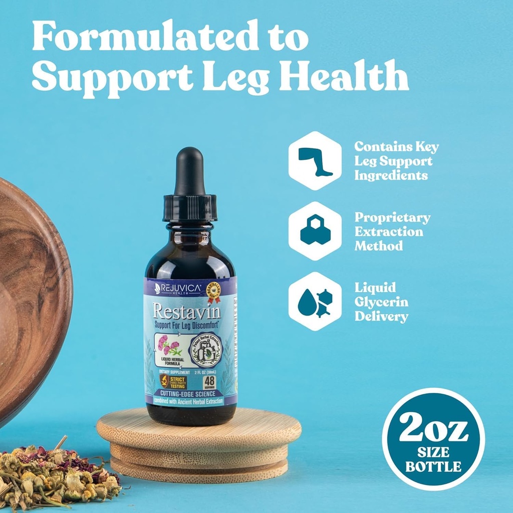Restavin - Advanced Leg Support Papildinājums - Šķidruma piegāde labākai absorbcijai - C vitamīns, dzelzs, baldriāns, Turmeric, Magnijs un vairāk!