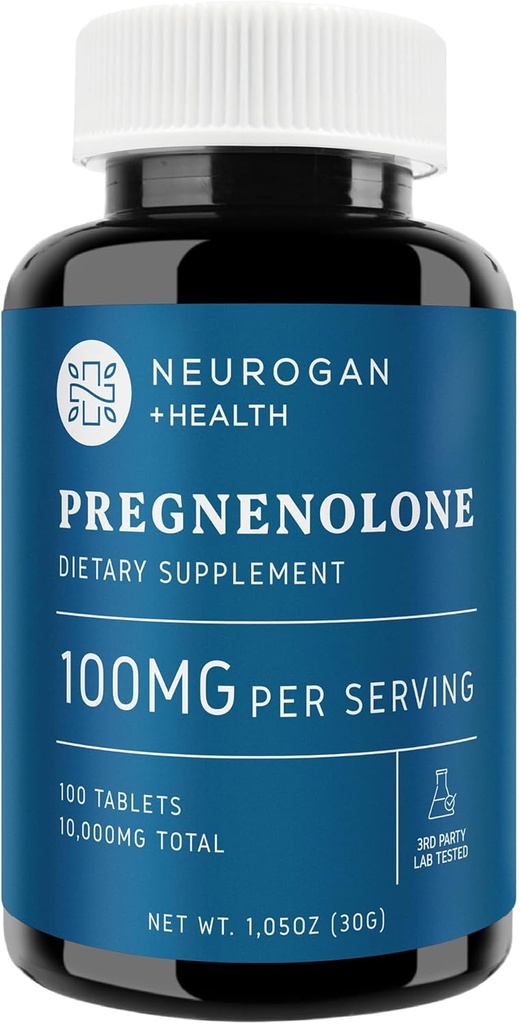 Neurogan Pregnenolone Papildinājums- 100 mg uz vienu Kalpošanu - 100 tabletes - Dabīgs Prohormons Atbalsts Hormonu balanss un veselīga novecošana - Nav GMO - Ražots ASV