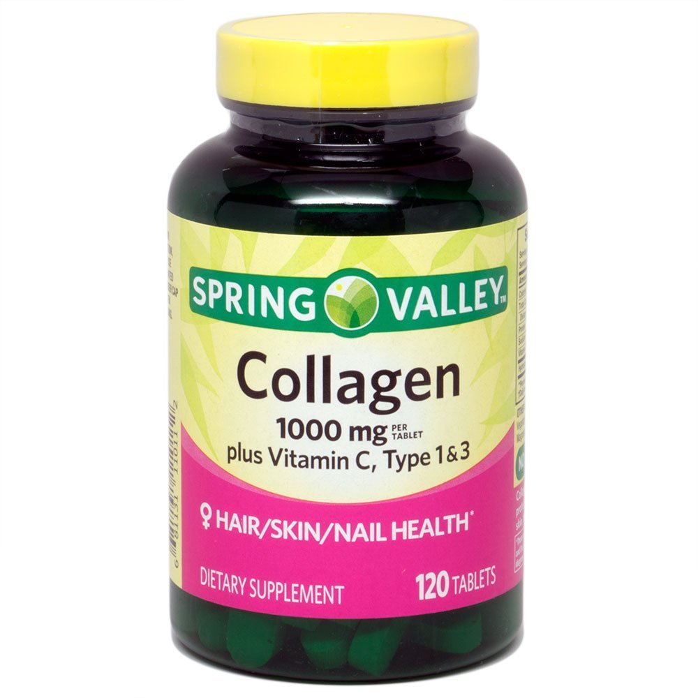 Pavasara ielejas kolagēns 1 000 mg katrā tabletē, Plus C vitamīns, 1. un 3. tips, 120ct ar Equate