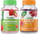 Dzīvojams Moringa Leaf + ķiploki 1000mg, Gumijas Bundle - Great Tasting, Vitamīnu papildinājums, bez lipekļa, bez ĢMO, košļājamā gumija