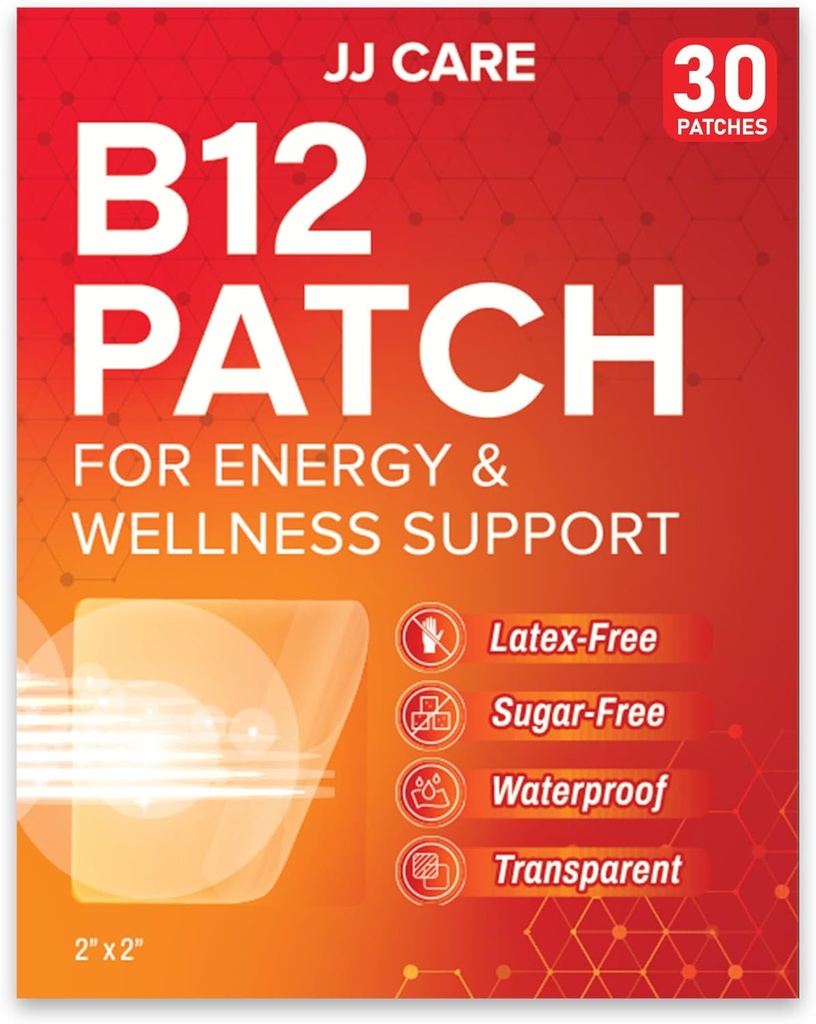JJ CARE B12 patch (iepakojums 30), pašpietiekams dabas B12 enerģijas patches, 1 mēneša piegādes